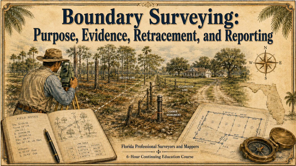 11380 Boundary Surveying: Purpose, Evidence, Retracement, and Reporting- TUE. Sept. 29, 2026 - 8am to 2pm (ET)